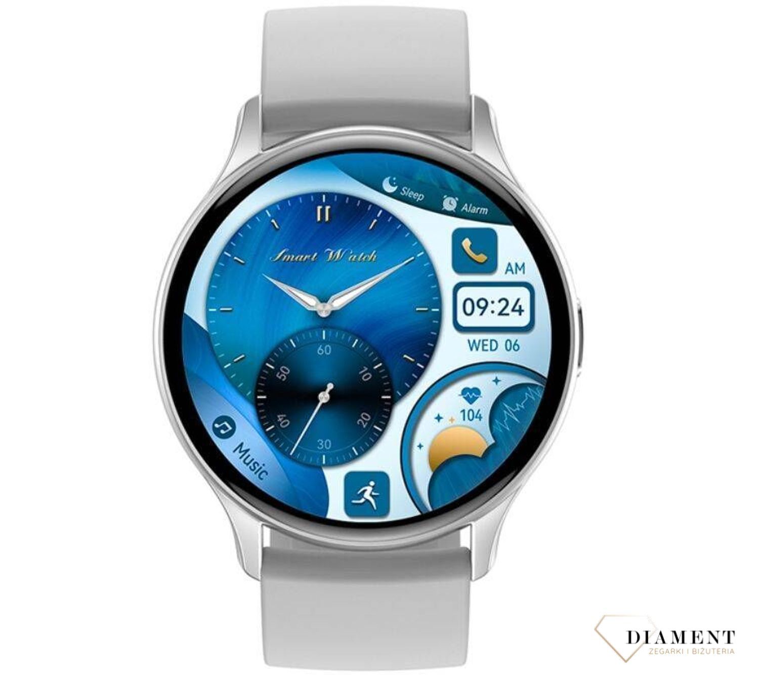 Smartwatch damski Rubicon z rozmowami szary pasek RNCF11. Smartwatch damski na prezent. Zegarek sportowy damski. Smartwatch na silikonowym pasku. Smartwatch z rozmowami telefonicznymi..jpg